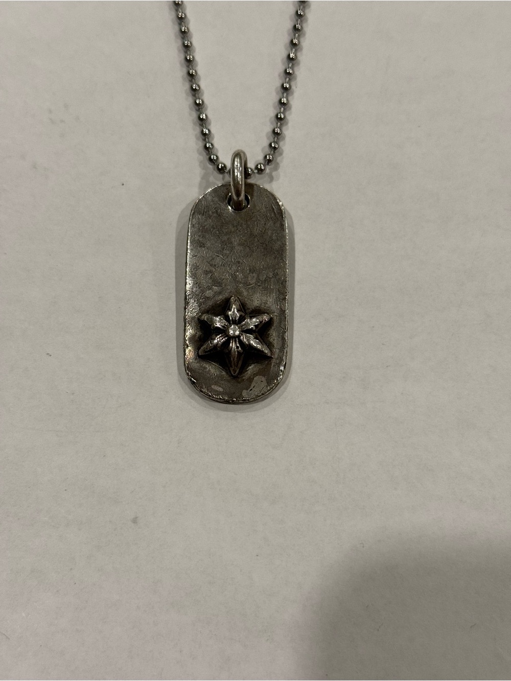 Chrome Hearts Raised Star Dog Tag Pendant Silver Ball Chain Necklace